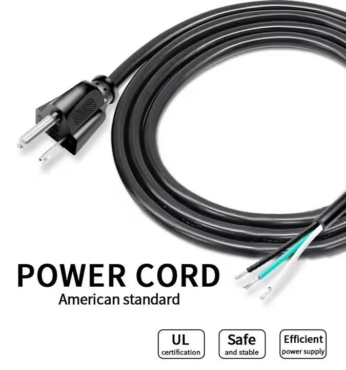 고품질의 미국식 전원 케이블 3핀 검은 PVC 3톱 순수한 구리 스팟 18awg 1.5미터 5피트 벗겨지고 집용 캔