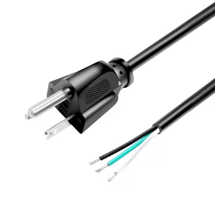 고품질의 미국식 전원 케이블 3핀 검은 PVC 3톱 순수한 구리 스팟 18awg 1.5미터 5피트 벗겨지고 집용 캔
