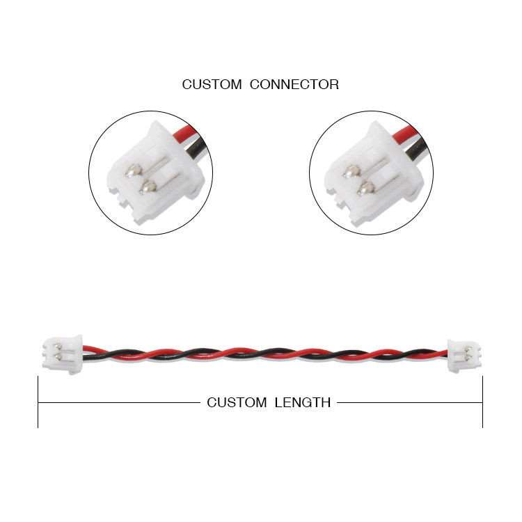 RY 브랜드 JST 와이어 하번 XHP-2 커넥터 케이블 22AWG UL1007 블랙 레드 2P 접착 케이블