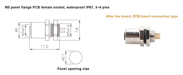 공장 M5 코드-A 4Pin 패널 플랜지 PCB 여성 소켓 원형 커넥터 IP67