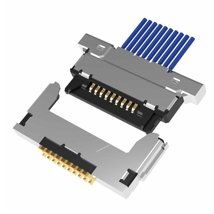 마이크로 코아시얼 케이블 집합 20345-010T32R 0.4mm 픽치와 수평 짝짓기 유형10 핀 LVDS 마이크로 코아시얼 연결