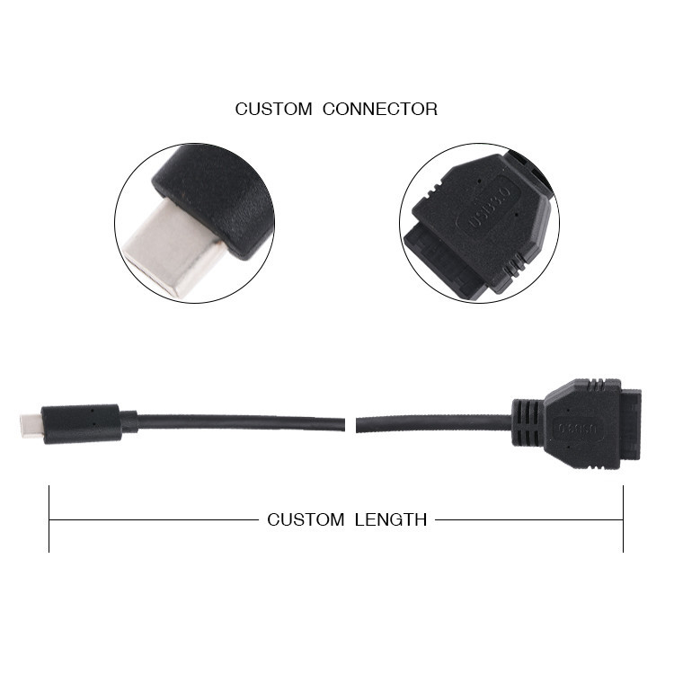 20P 여성 USB 3.0 타입 C에서 IDC 어댑터 케이블 내부 저항 블랙 PVC 와이어 OEM ODM