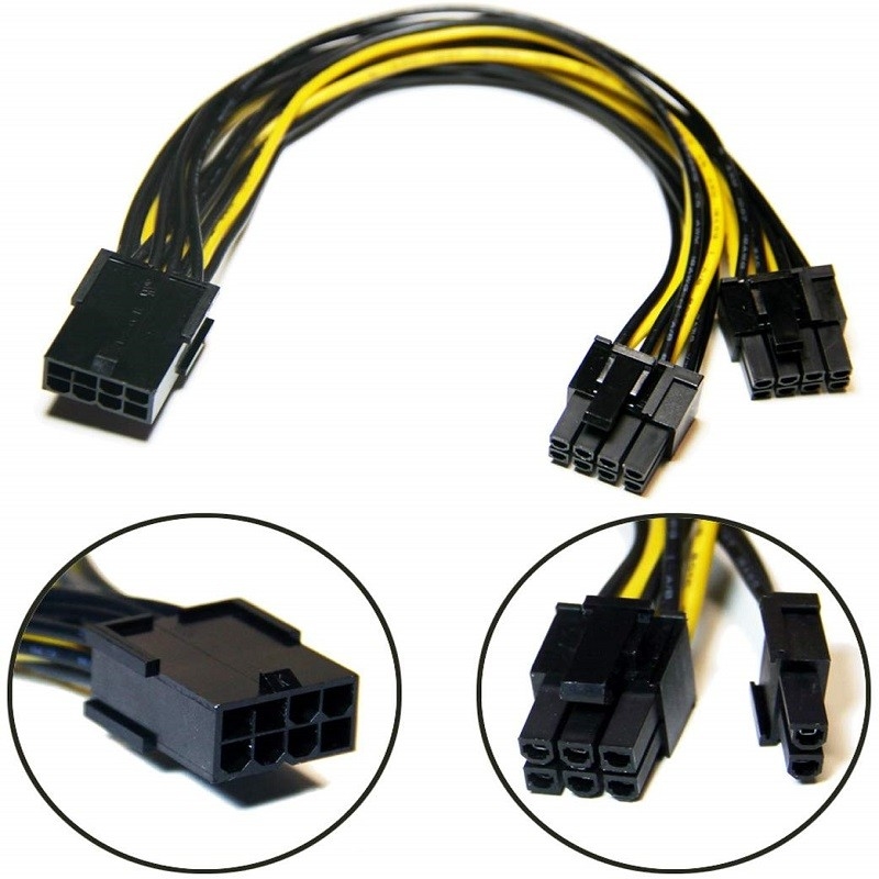Pcie 8pin 여성-듀얼 pcie 6 2pin 남성 vga 분배기 전원 변환기 케이블 18awg 20cm 그래픽 gpu 비디오 카드