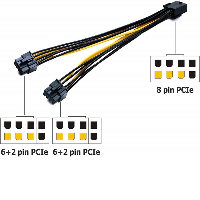 Pcie 8pin 여성-듀얼 pcie 6 2pin 남성 vga 분배기 전원 변환기 케이블 18awg 20cm 그래픽 gpu 비디오 카드